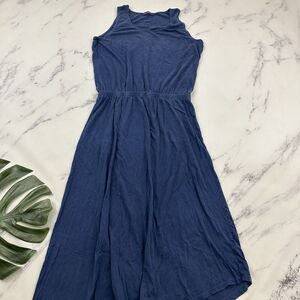 Fresh Produce Womens Maxi Dress Size L Blue Asymmetrical Hem Sleeveless Stretch